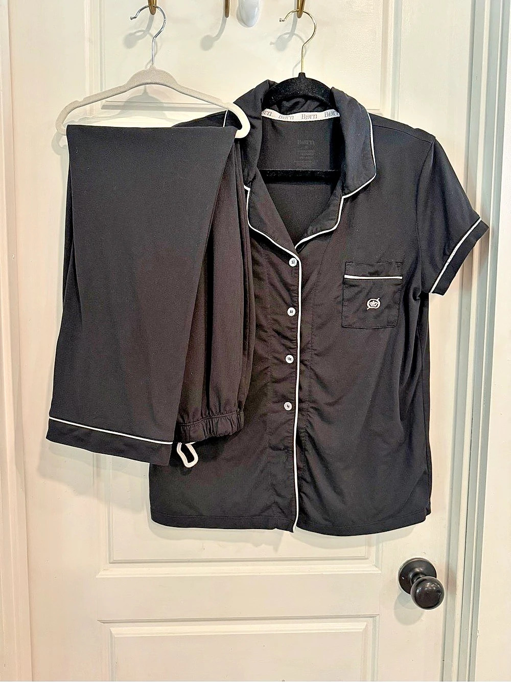 Born Short Sleeve Notch Collar Pajama Set Black Medium